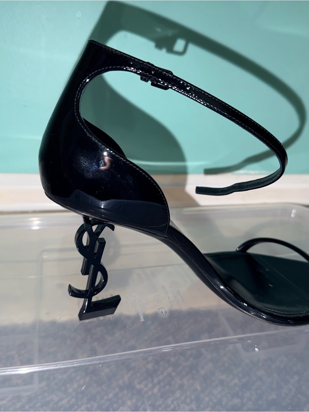 Saint Laurent Glossy Black Patent Ankle-Strap Heels - Picture 12 of 16
